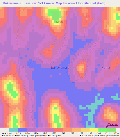 Bukawamala,Uganda Elevation Map