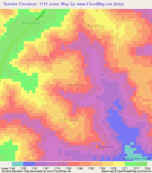 Buhehe,Uganda Elevation Map