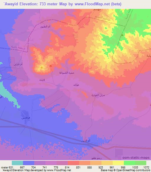 `Awayid,Syria Elevation Map