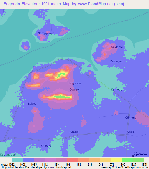 Bugondo,Uganda Elevation Map