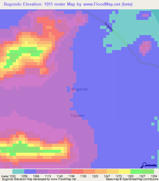 Bugondo,Uganda Elevation Map