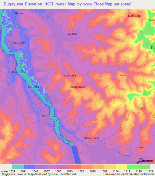 Bugeyuwa,Uganda Elevation Map
