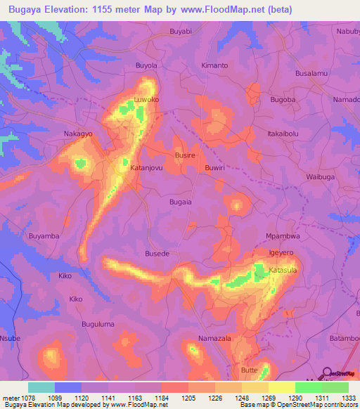 Bugaya,Uganda Elevation Map