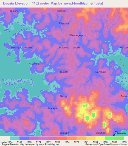 Bugata,Uganda Elevation Map