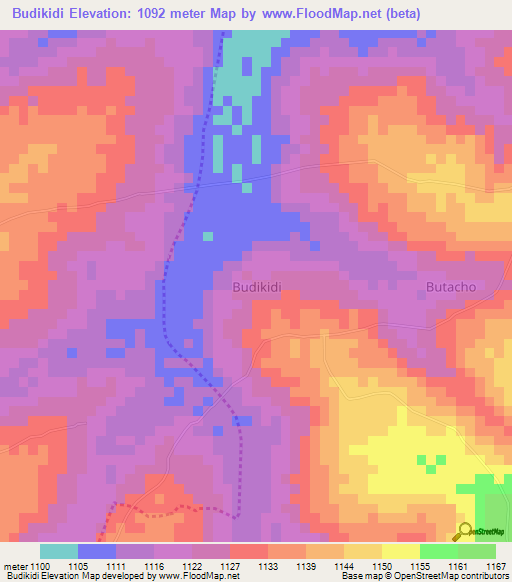 Budikidi,Uganda Elevation Map