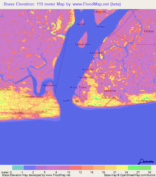 Brass,Nigeria Elevation Map
