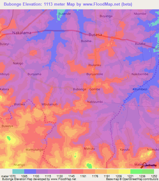 Bubonge,Uganda Elevation Map