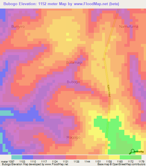 Bubogo,Uganda Elevation Map