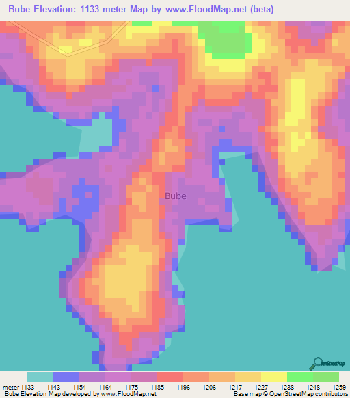 Bube,Uganda Elevation Map