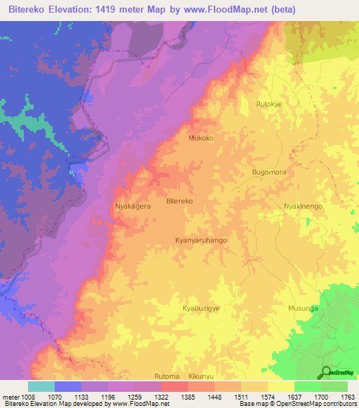 Bitereko,Uganda Elevation Map