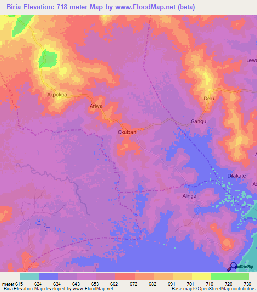 Biria,Uganda Elevation Map