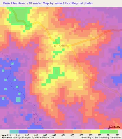 Biria,Uganda Elevation Map