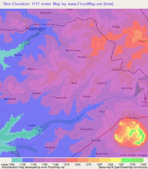 Bira,Uganda Elevation Map