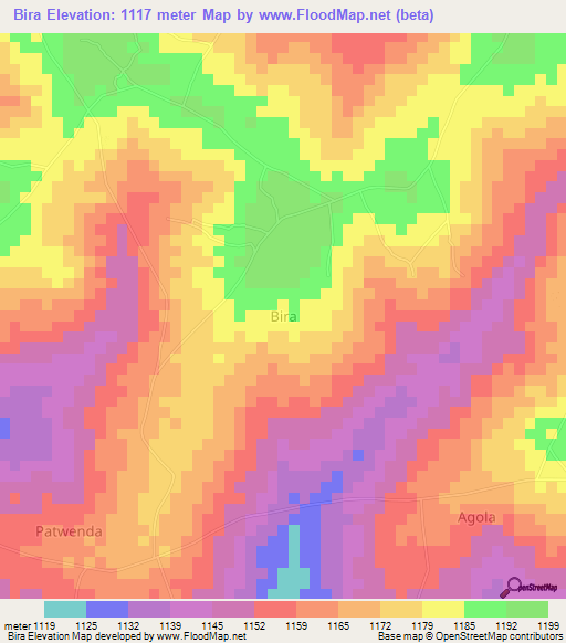 Bira,Uganda Elevation Map