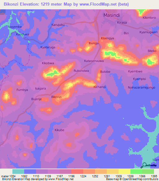Bikonzi,Uganda Elevation Map