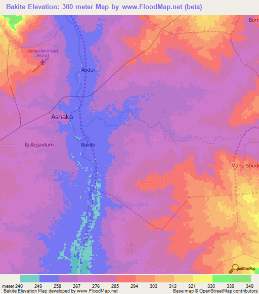 Bakite,Nigeria Elevation Map