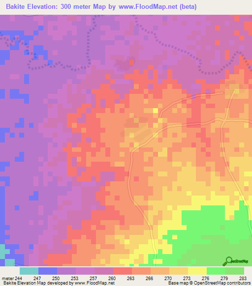 Bakite,Nigeria Elevation Map