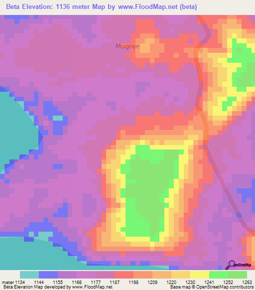 Beta,Uganda Elevation Map