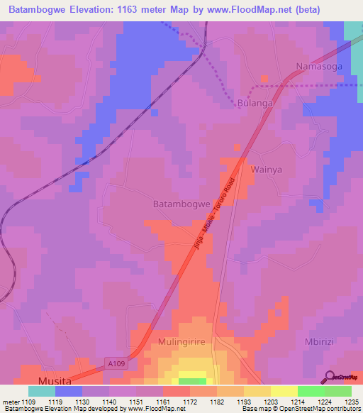 Batambogwe,Uganda Elevation Map