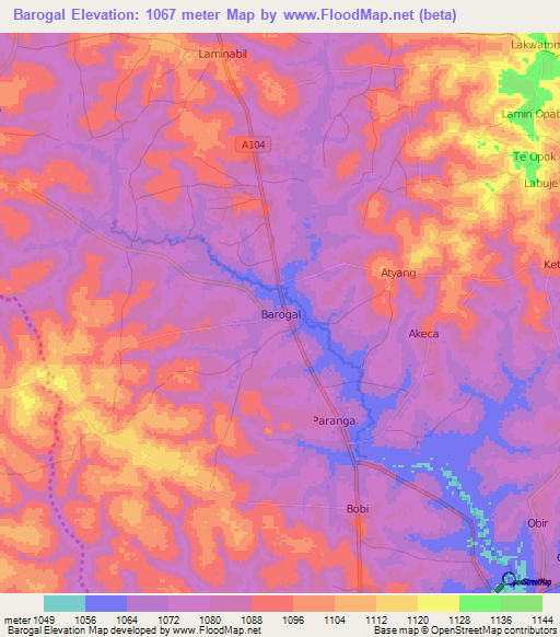 Barogal,Uganda Elevation Map