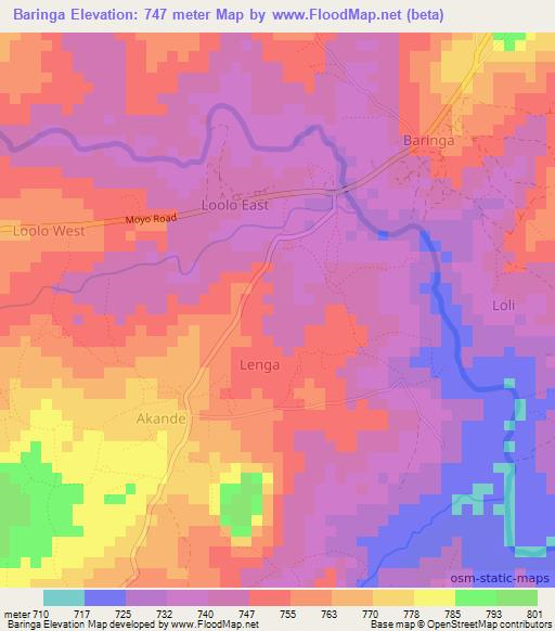 Baringa,Uganda Elevation Map