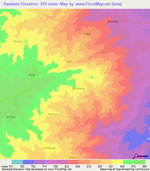 Barakala,Uganda Elevation Map