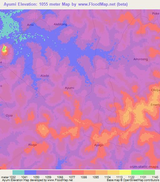 Ayumi,Uganda Elevation Map
