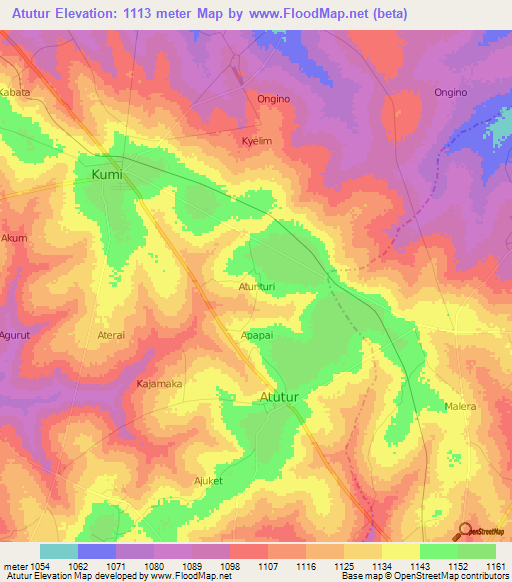 Atutur,Uganda Elevation Map
