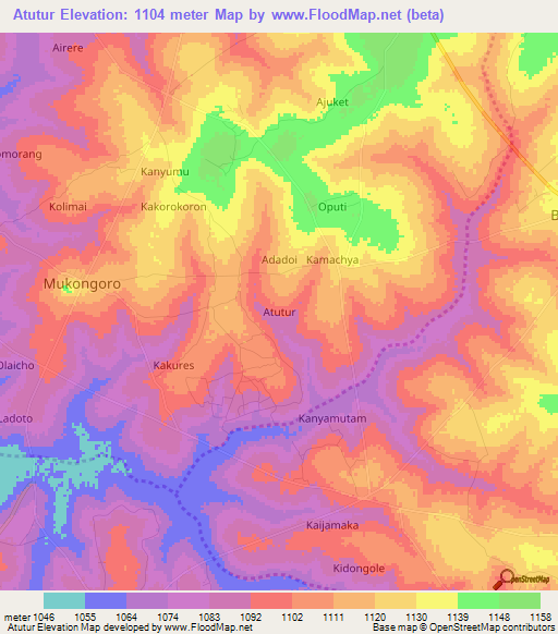 Atutur,Uganda Elevation Map