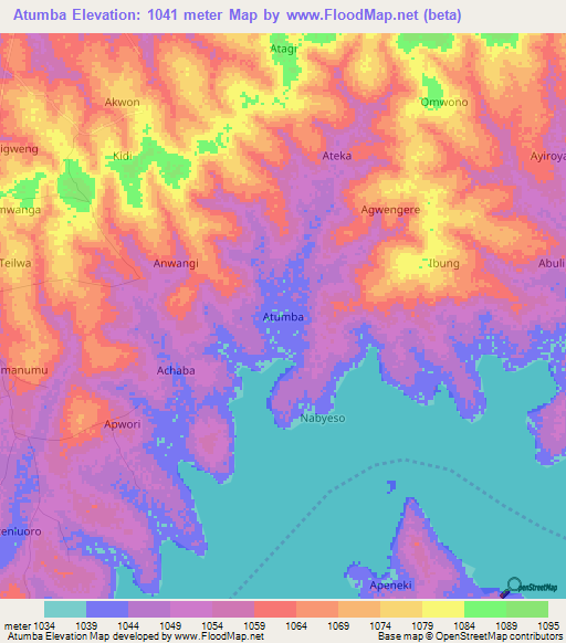 Atumba,Uganda Elevation Map