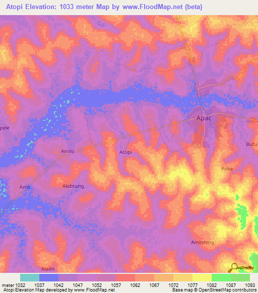 Atopi,Uganda Elevation Map