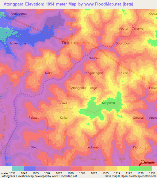 Atongpara,Uganda Elevation Map