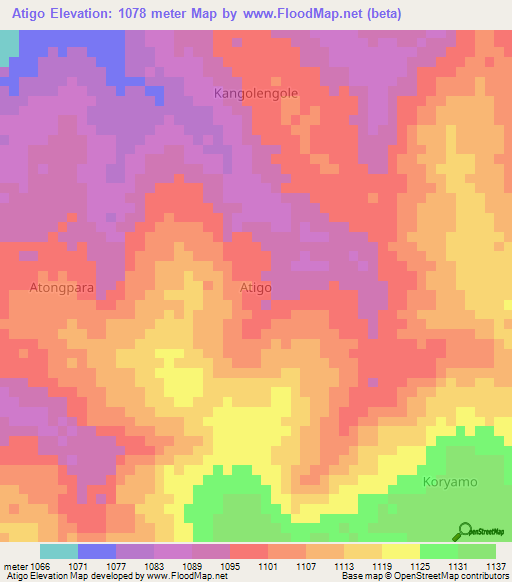 Atigo,Uganda Elevation Map