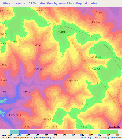 Aterai,Uganda Elevation Map