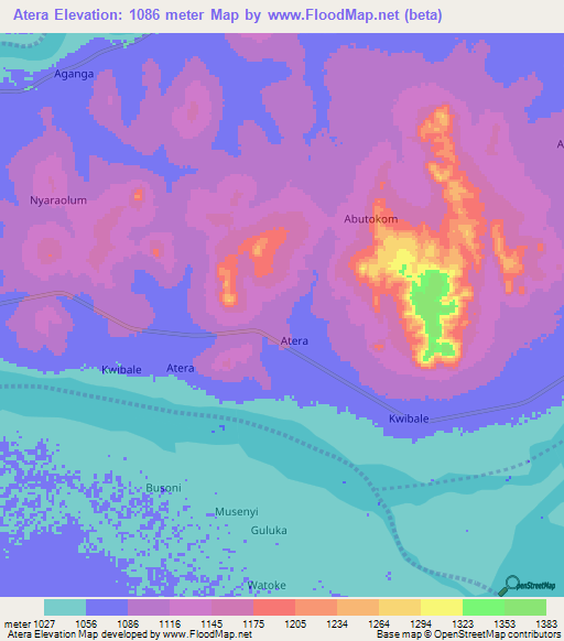 Atera,Uganda Elevation Map