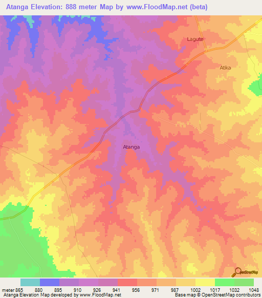 Atanga,Uganda Elevation Map