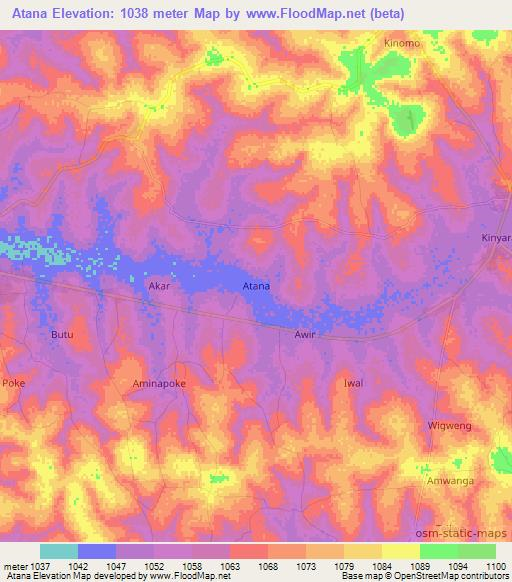 Atana,Uganda Elevation Map