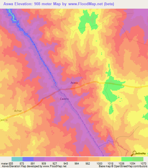 Aswa,Uganda Elevation Map