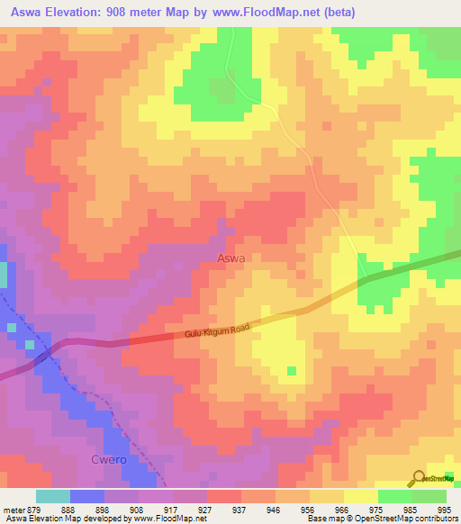Aswa,Uganda Elevation Map