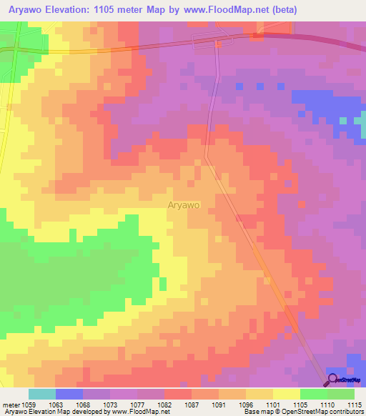 Aryawo,Uganda Elevation Map