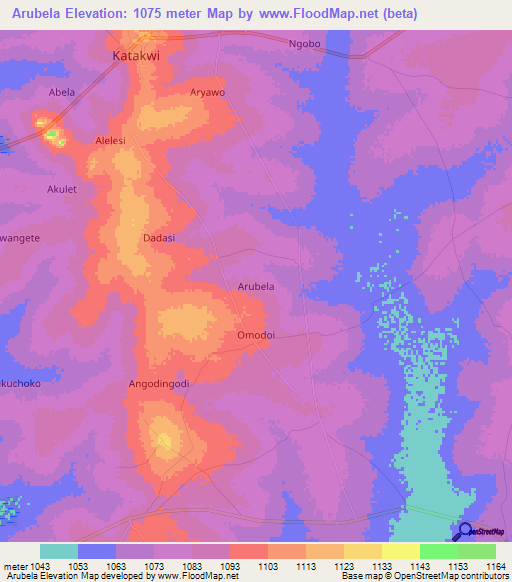 Arubela,Uganda Elevation Map