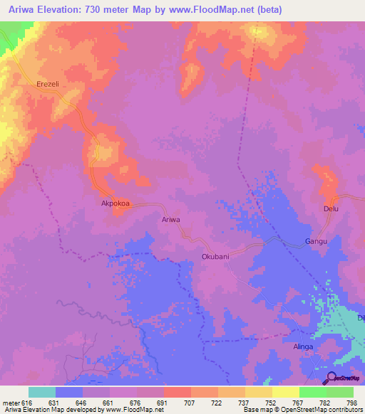 Ariwa,Uganda Elevation Map