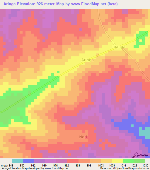 Aringa,Uganda Elevation Map