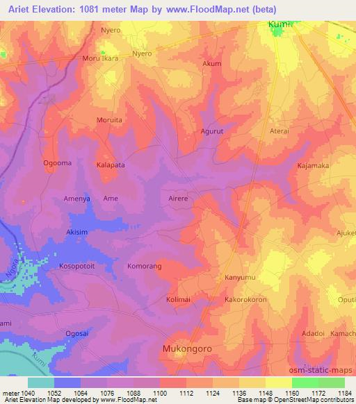 Ariet,Uganda Elevation Map