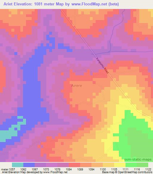 Ariet,Uganda Elevation Map