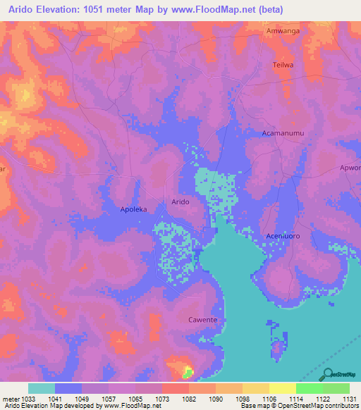 Arido,Uganda Elevation Map