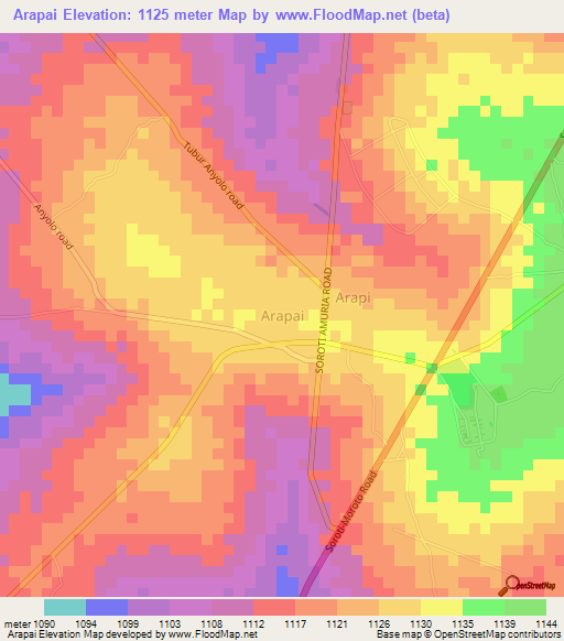 Arapai,Uganda Elevation Map