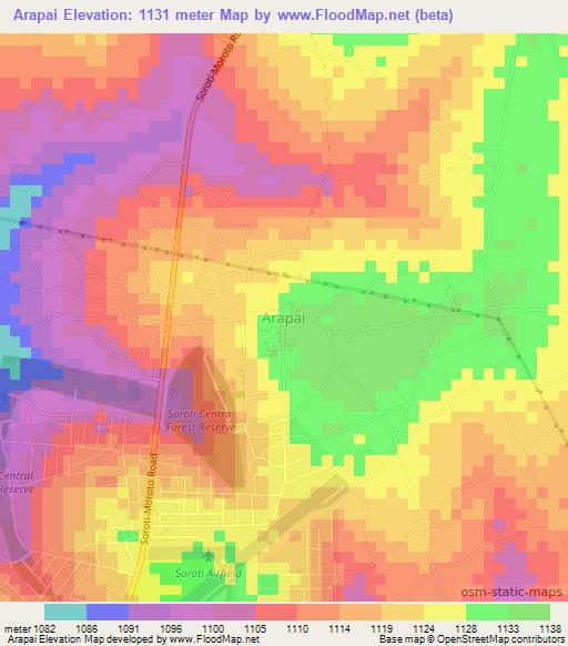 Arapai,Uganda Elevation Map
