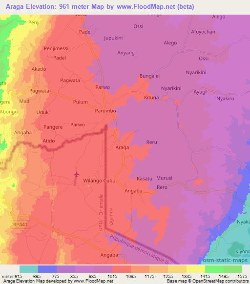 Araga,Uganda Elevation Map