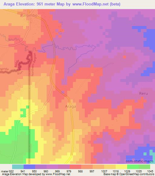 Araga,Uganda Elevation Map
